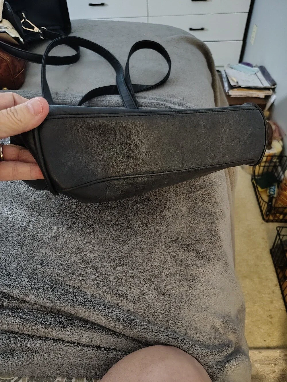 Laura Scott Classic Black Leather Tote Bag with Gold Accent -